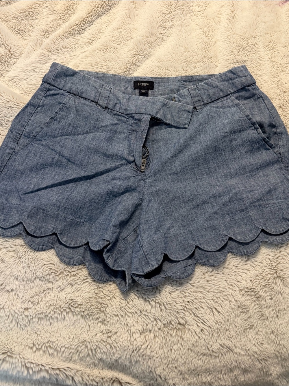 J. Crew 3.5” Chambray Scallop-Hem Jean Shorts - Light Blue